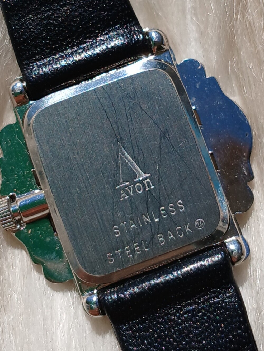 Vintage Avon Marcasite Watch 90s 1990s Fashion Wrist Jewelry Black Leather Stone - Picture 6 of 8